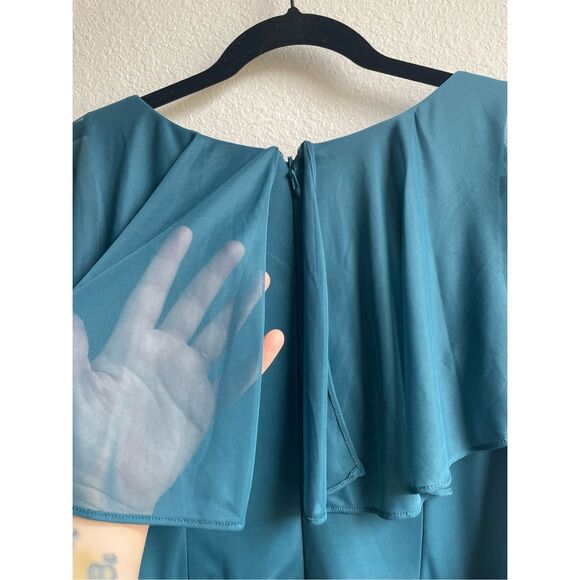 Bridesmaid Ruffle Maxi Dress Azazie Women A12 Teal Blue Formal Romantic Wedding - Picture 11 of 12